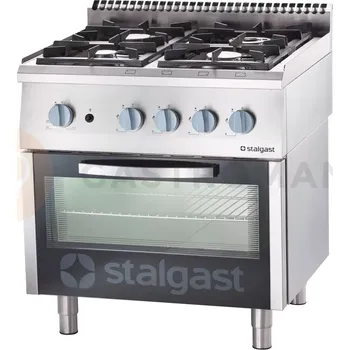Sporák Plynový sporák, 4 hořáky a plynová trouba 800x700x850 mm, 20,5+5 kW, G30 | STALGAST, 9710130