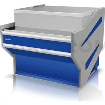 Výdejník vody Pokladní pult nechlazený, rovný s deskou z nerezové oceli "plátno", osvětlením korpusu a podstavci pod nádoby EURO2 1030x1070x910 mm | RAPA, LK-F Max