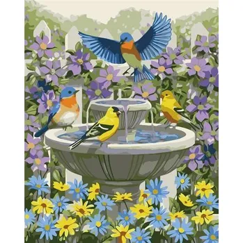 Set školních potřeb Malowanie po numerach - Ptaki na fontannie 40x50cm