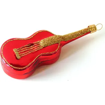 Vánoční dekorace Vánoční ozdoba kytara červeno lesklý dekor