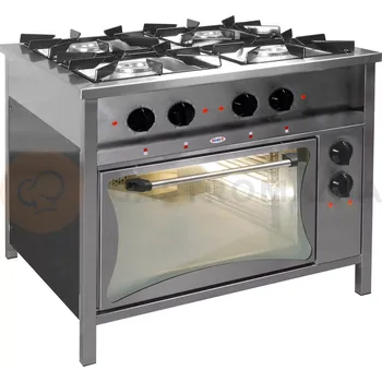 Sporák Gastronomický plynový sporák 4 hořáky s elektrickou troubou, 900x900x850 mm, 24,1 kW | EGAZ, TGP-420/PKE-1