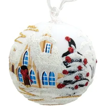 Vánoční ozdoba Vánoční koule 15cm, dekor retro Vánoce, bílá