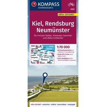 KOMPASS Fahrradkarte 3355 Kiel, Rendsburg, Neumünster 1:70.000