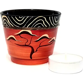 Svícen Skleněný svícen cihlově černý dekor