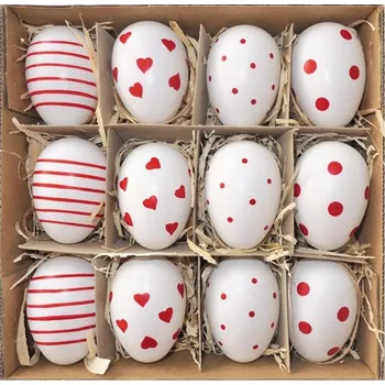 Velikonoční dekorace Vejce plastová, 12 kusů, červené zdobení