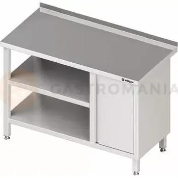 Kuchyňská linka Stůl nerezový přístěnný se skříňkou s křídlovými dvířky na pravé straně s dvěma policemi 1500x600x850 mm | STALGAST, 980536150