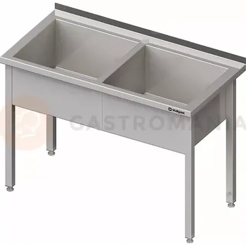 Kuchyňská linka Stůl nerezový s vanou dvoukomorovou s hloubkou 300 mm 1600x600x850 mm | STALGAST, 981376160