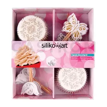 Pečicí papír Komplet 24 košíčků na pečení muffinů a topperů se svatební tématikou | SILIKOMART, Wedding