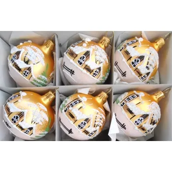 Vánoční ozdoba Vánoční ozdoby, sada 6 malovaných koulí 6cm, zlatý mat