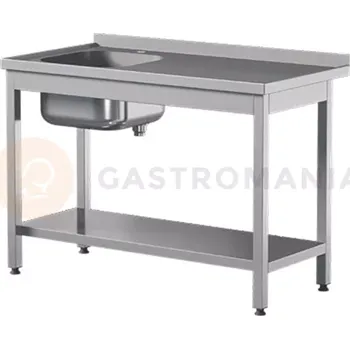Nerezový dřez Přístěnný nerezový stůl s poličkou a dřezem 1000x600x850 mm | ASBER, STW-106/1-PL-L-S