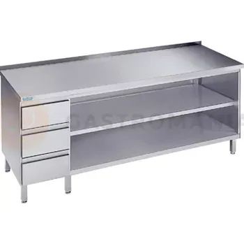 Nerezový dřez Pracovní stůl 1600x600x900 mm se 2 policemi, 3 šuplíky a pracovní deskou se zadním lemem | RILLING, ASG 0616C S3L0