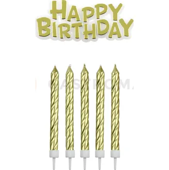 Výroba svíčky Svíčky na dort a nápis Happy Birthday, 16 ks.-zlaté | PME, CA092