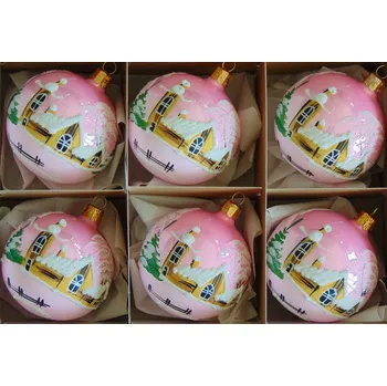 Vánoční ozdoba Vánoční koule 8cm - 6ks, růžová porcelán