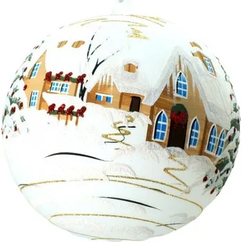 Vánoční dekorace Vánoční koule, 20cm, bílá, s vánočním dekorem