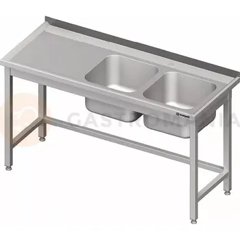 Kuchyňská linka Stůl nerezový s dřezem dvoukomorovým na pravé straně a bez police 1900x700x850 mm | STALGAST, 980787190