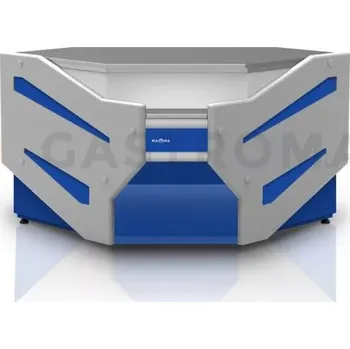 Výdejník vody Pokladní pult nechlazený, rohový, vnitřní s deskou z nerezové oceli "plátno" a osvětlením korpusu 1300x1070x910 mm | RAPA, LK-F/NW