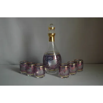 Sklenice Láhev + 6ks sklenička Barline labuť modrá