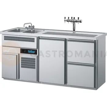Chladící barový stůl 1950x700x980 mm, 2 zásuvky, dvířka, dřez na levé straně | RILLING, AGT M722L 81-1/2