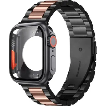 Příslušenství k chytrým hodinkám Sada ocelový řemínek + ochranný obal s tvrzeným sklem ve vzhledu Apple Watch Ultra pro Apple Watch 41mm Barva: Černá/růžová/vesmírně šedá