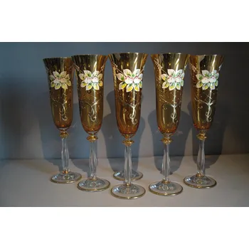 Sklenice Sklenice na šampaňské, 6 ks, zlacené a smaltovaná, v jantarové barvě