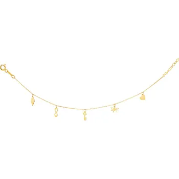 Náramek Zlatý náramek - srdce, vážka, klíč, nekonečno, kosočtverec - AP527-7385