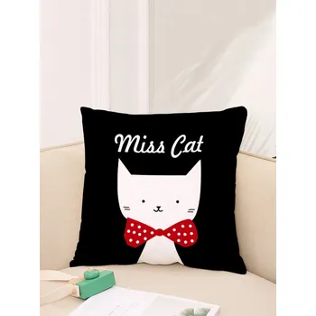 Povlak na dekorativní polštářek Povlak na polštář, bílá kočka s červenou mašlí