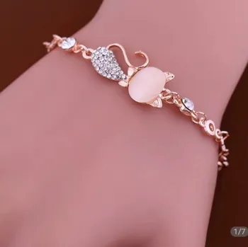 Řetízek Řetízek na ruku - kočka s růžovou hlavou