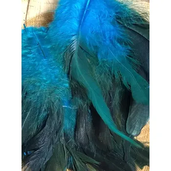 Slepičí peří délka 6-20 cm mix 5 ks barva tyrkys