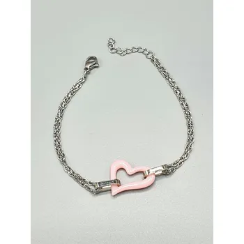 Náramek Ocelový náramek - Růžové srdce
