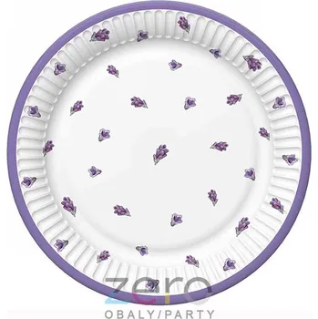 Jednorázové nádobí Tácek papírový kulatý s fólií pr. 18 cm (8 ks) - levandule