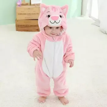 Kojenecký overall Dětský overal | kombinéza s motivem zvířat - Růžová kočka 1,9 měsíců