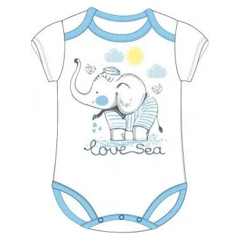 Kojenecký body E plus M - Bavlněné chlapecké / dětské kojenecké body s krátkým rukávem - slon bílé 74