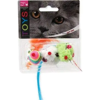Hračka pro kočku Myška Magic Cat, plyšová, vícebarevná, 7,5 cm, 3 ks