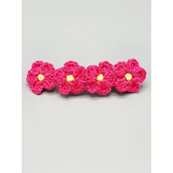 Francouzská květinová spona do vlasů (8 x 0,6 cm) fuchsiová se žlutým středem
