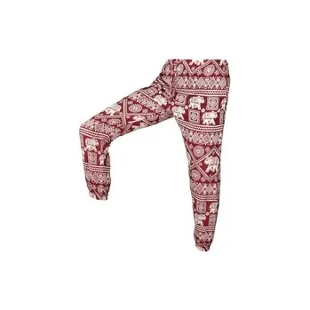 Dámské kalhoty Kalhoty Joga WIN , bavlna, červené, béžoví sloni a ornamenty