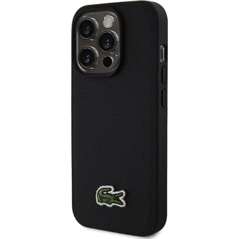 Pouzdro na mobilní telefon Lacoste Iconic Petit Pique Woven Logo Magsafe kryt pro iPhone 15 Pro Barva: Černá