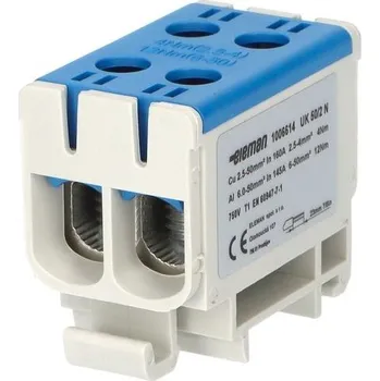 Stavebniny Svorka univerzální UK 50/2 N, 160A, 1pól., AL/CU, krytá, modrá, na DIN, ELEMAN 1006614