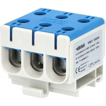 Svorka univerzální UK 50/3 N, 160A, 1pól., AL/CU, krytá, modrá, na DIN /2090305, ELEMAN 1006617