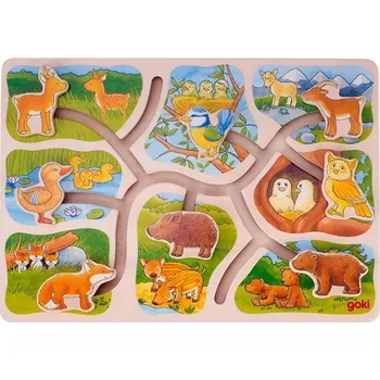 Dřevěná hračka Motorický labyrint - Kdo ke komu patří (Goki)