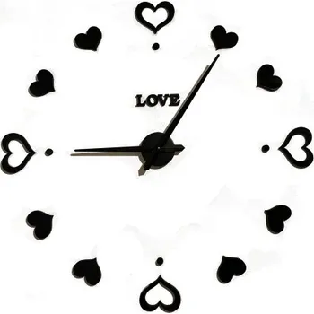 Hodiny Nalepovací 3D nástěnné analogové hodiny - láska a srdíčka
