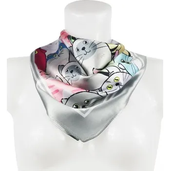 Šátek Hedvábný šátek, veselé kočky, šedý