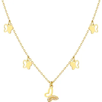 Náhrdelník Pozlacený stříbrný náhrdelník se zirkony - motýli - AP534-4445