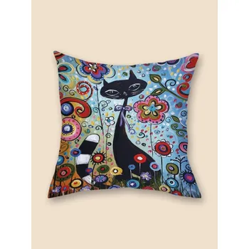 Povlak na dekorativní polštářek Povlak na polštář, kočka s květinami