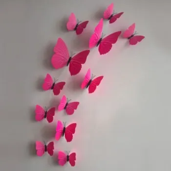 Samolepící dekorace 12 kusů - 3D nálepka / samolepka na stěnu - červení motýli