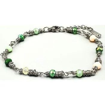 Náramek Ocelový drátovaný náramek č.2 - zelený tón, ruční výroba