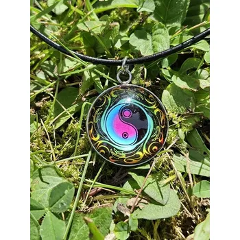 Náhrdelník Náhrdelník z kůže a oceli Jin - Jang č.3