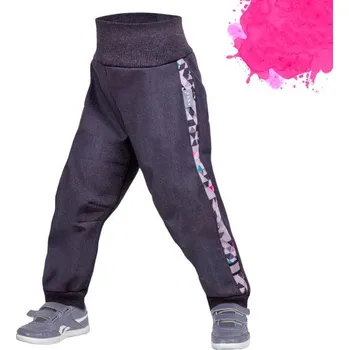 Dívčí kalhoty Unuo, Softshellové kalhoty batolecí s fleecem Street, Žíhaná antracitová, Metricon holka (Softshell toddler trousers Street, with fleece, melange anthracite, metricon girl) - 74/80