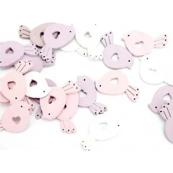 Dřevěná dekorace 2,5x3cm - Ptáčci, 3ks, pastelové barvy mix