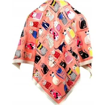 Šátek Šátek z umělého hedvábí, oranžový s kočkami