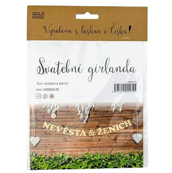 Svatební dekorace Goldpress Girlanda Nevěsta a ženich zlatá perleť